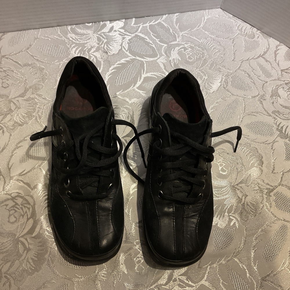 Rockport Walking Shoes Womens 6.5 Black Good Leather Lace Up APW20721